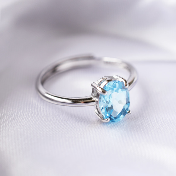 スイスブルートパーズ指輪、リング：8×6：青、水色、空色、海：透明感：シルバー【Creema限定】【送料無料】 3枚目の画像