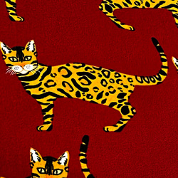 Alexander Henry 110cm x 50cmずつ切売 - ケニア猫 (整列)/ワインレッド 3枚目の画像