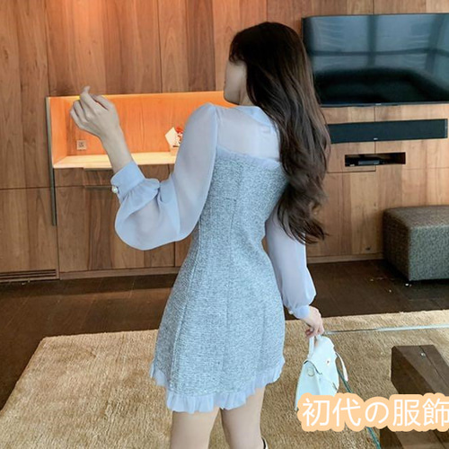 ボウタイ おしゃれ デザイン レディース 長袖 シースルー ミニ  