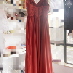 ふんわりシフォン製 テラコッタカラードレス Vネックドレス キャミソール ロングトレーン パーティードレス 3枚目の画像