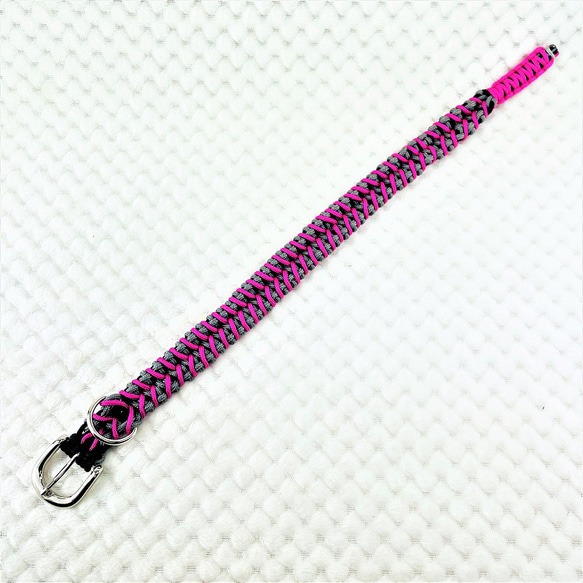 [キット]パラコード#169マクラメ編み ピンク・グレーの小型犬首輪No199 11枚目の画像