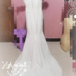 ホワイト ウエディングドレス Vネックドレス キャミソール ロングトレーン パーティードレス 2枚目の画像