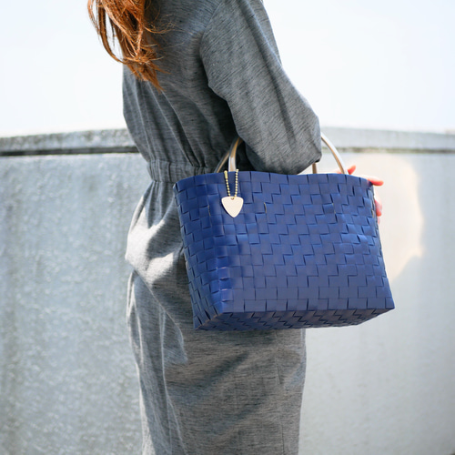 ネイビー×ベージュハンドルM 2WAYプラカゴバッグ プラカゴ かごバッグ