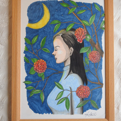 ☆AIアート☆　花と少女の水彩タッチ絵画　額付き ☆AIアート☆ 花と少女の水彩タッチ絵画 額付き ☆AIアート