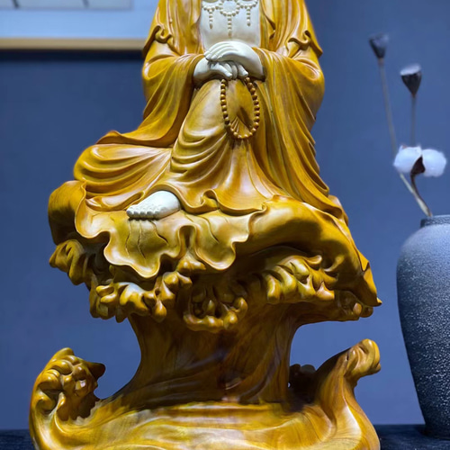 仏教美術 時代 木彫刻 観音菩薩像 新作 自在観音 観音菩薩座像 香樟材 木彫仏像 仏教美術 彫刻工芸品