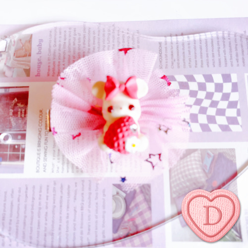 ☆*ﾟ星のチュールが可愛いくまちゃん樹脂粘土ヘアピン ヘアピン 中止