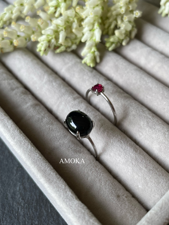【2点セット販売】 【初夏】宝石質AAAルビー×ブラックオニキス    天然石リング 指輪  サイズ変更 15枚目の画像