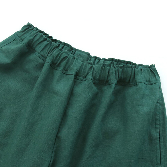亞麻高喬褲麻寬鬆闊腿褲（深綠）PT02 第9張的照片
