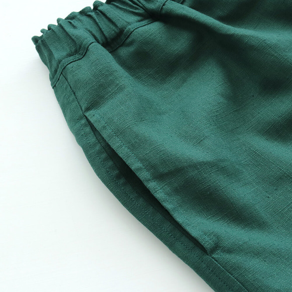 亞麻高喬褲麻寬鬆闊腿褲（深綠）PT02 第11張的照片