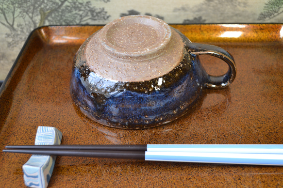 【再入荷！】スープカップ(鬼萩ブルー)　スープ皿★萩焼き　 2枚目の画像