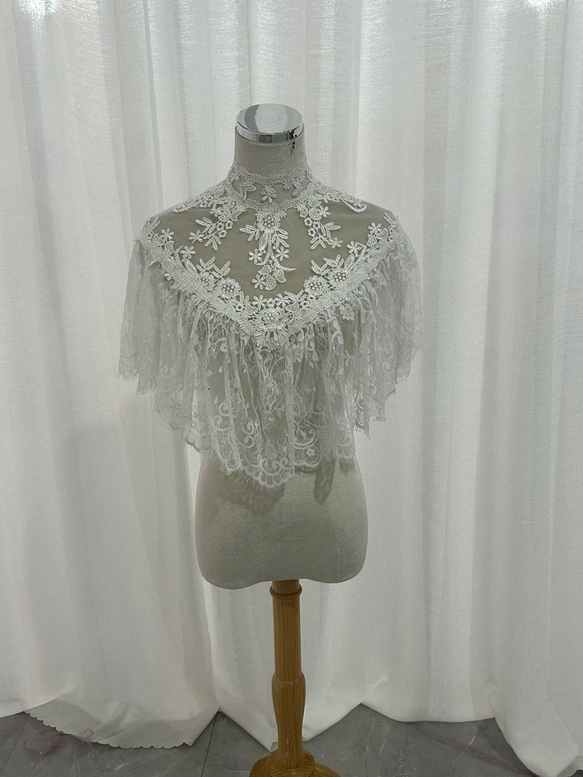 ハイネックボレロ　トップス 　上品花レース くるみボタン /結婚式/披露宴