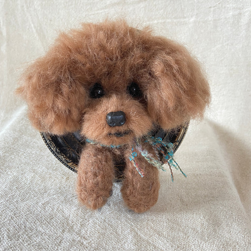 トイプードル 羊毛フェルト ミニ額 レッド プレゼント 愛犬 羊毛