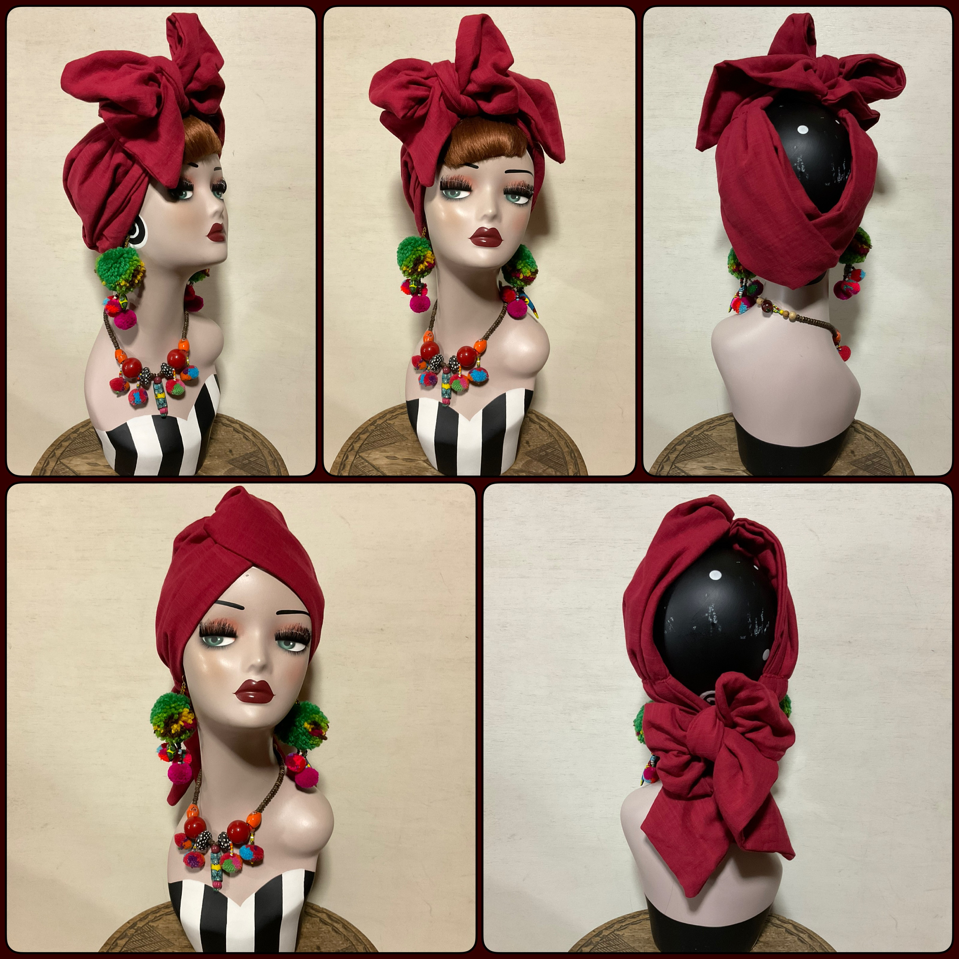 新作　2way BSTCターバン　ブラジャースカーフターバンキャップ　ワインレッド