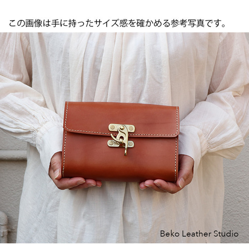 本革のクラッチバッグ/7層のジャバラポーチ/クラッチ-blue