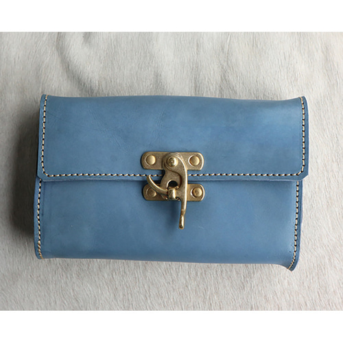 本革のクラッチバッグ/7層のジャバラポーチ/クラッチ-blue クラッチ  
