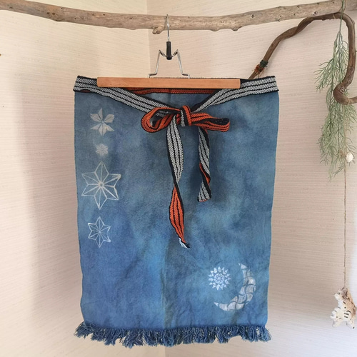 藍染め 帆前掛けapron* 草木染め腰巻きエプロン 麻&月波酒屋前掛け