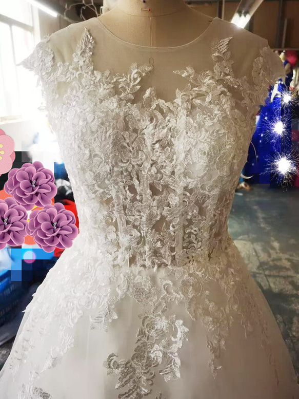 豪華！ ウエディングドレス  魅惑の花レース 　編み上げ  プリンセスライン  結婚式/披露宴/ 2枚目の画像