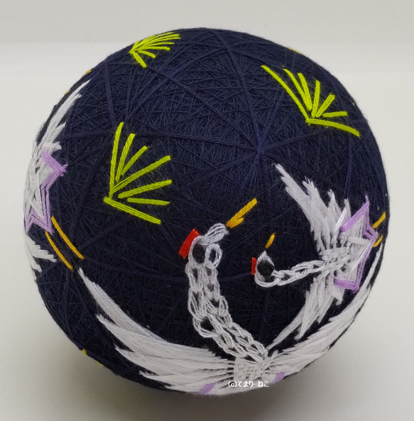 手鞠《親子鶴》藏青10cm手鞠Temari Temari 第2張的照片