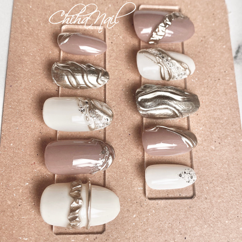 オーダーメイドネイルチップ グレージュ ニュアンスネイル ミラー