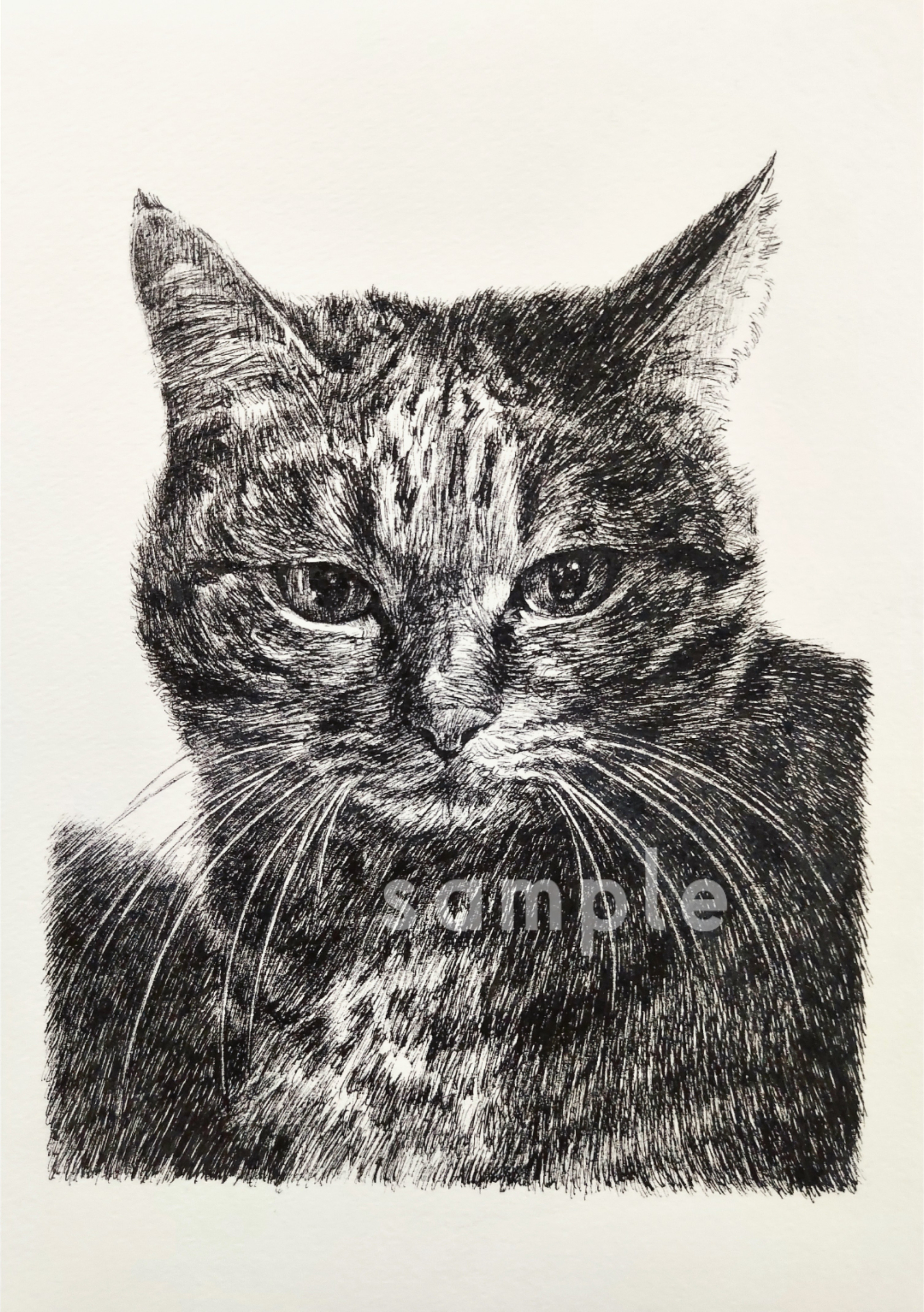 猫の似顔絵 描きます♪︎ 愛猫をアートに♪︎ ペン画(モノクロ・リアル