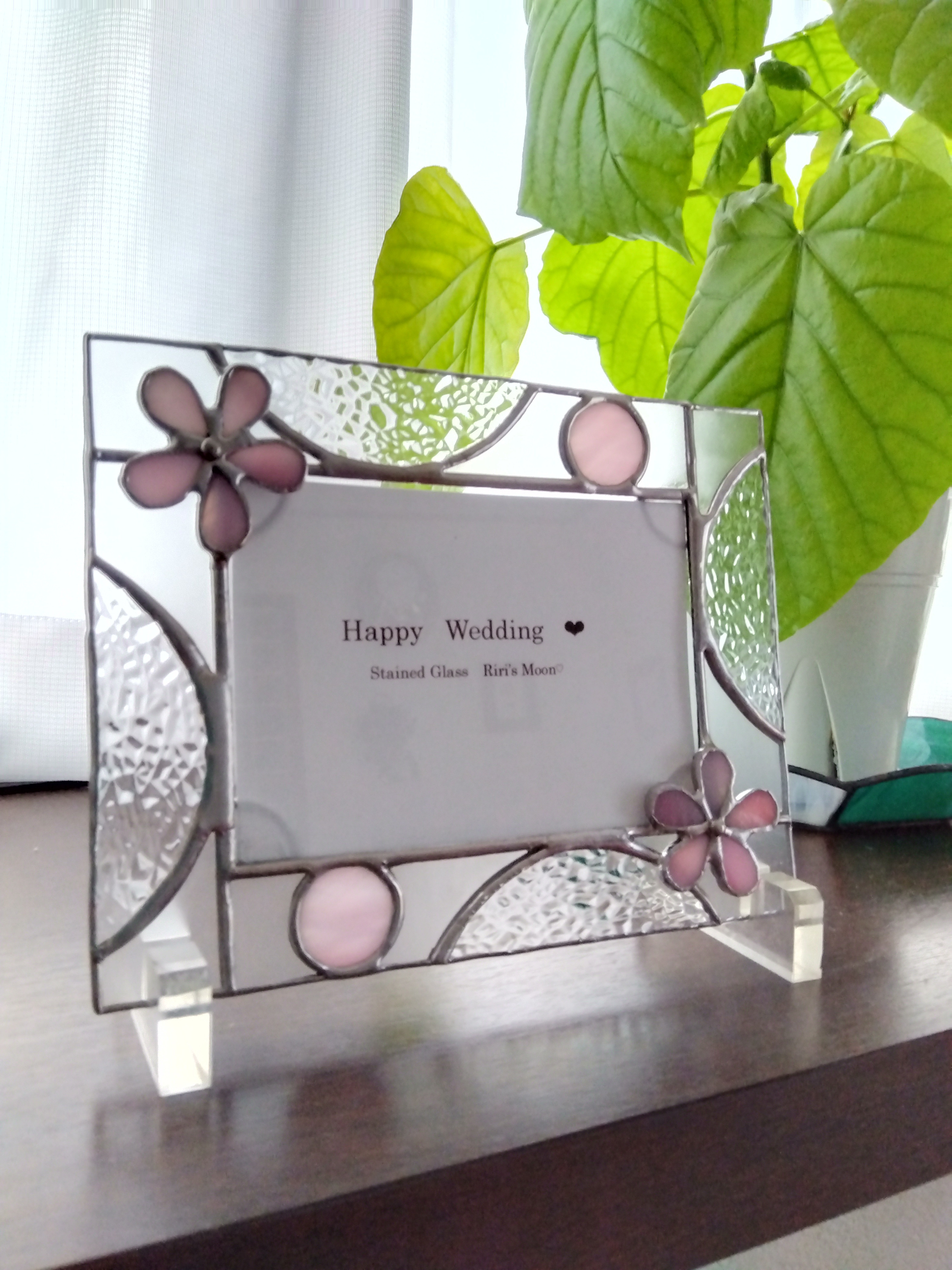 ステンドグラス◆フォトフレーム◆　ピンクのお花