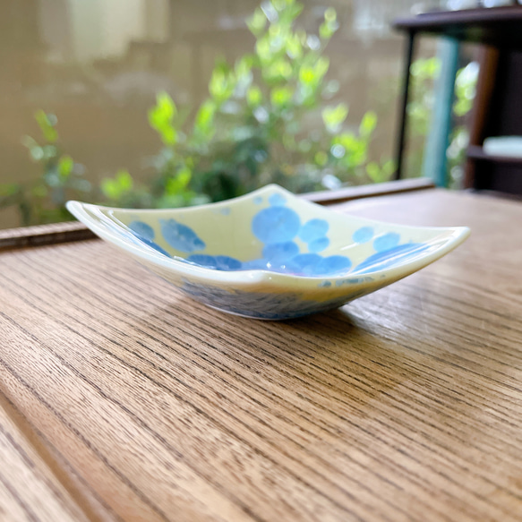 京焼・花結晶 角豆皿(縹) 3枚目の画像