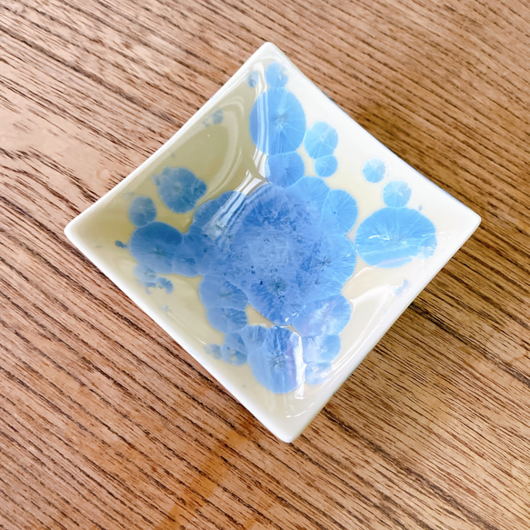 京焼・花結晶 角豆皿(縹) 4枚目の画像