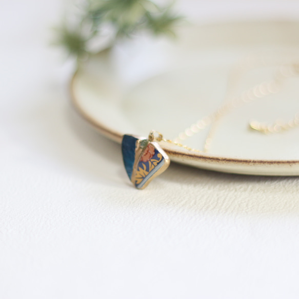 定制有田燒金繼項鍊/藍色花卉彩色玻璃橄欖石傳統工藝陶瓷 第9張的照片