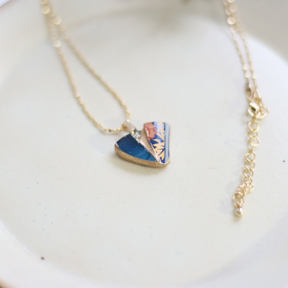 受注制作 有田焼 金継ぎ ネックレス / ブルー 花柄 ステンドグラス