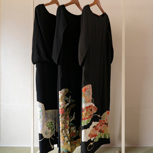 着物リメイク☆336上質紬コクーンワンピース／サイズL～LL SOLD 着物リメイク ワンピース 大島紬 L〜LL ワンピース さら