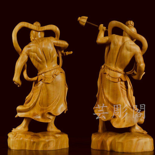 2点セット】精彫り 仁王像 金剛力士像（阿形 吽形）木彫仏像 置物 彫刻