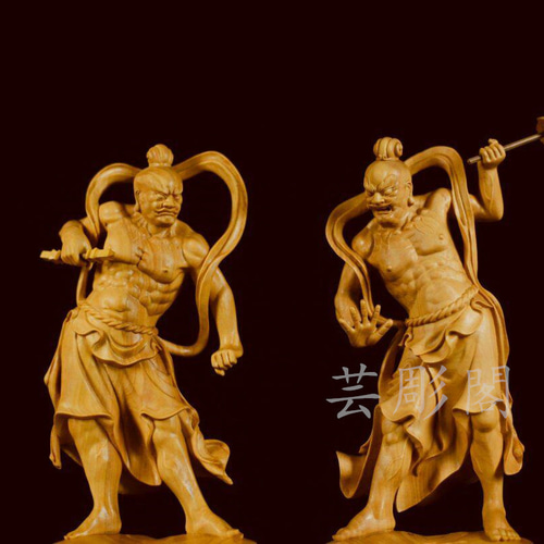 2点セット】精彫り 仁王像 金剛力士像（阿形 吽形）木彫仏像