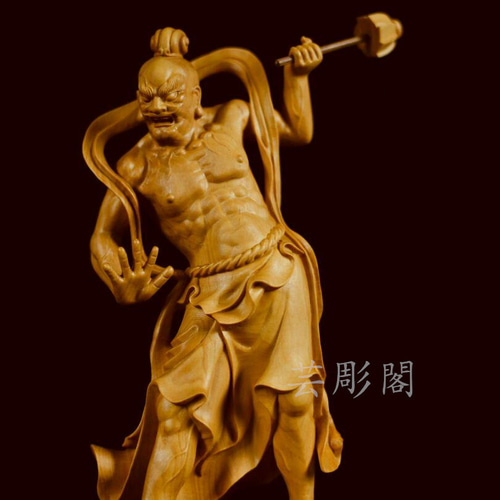 2点セット】精彫り 仁王像 金剛力士像（阿形 吽形）木彫仏像 置物 彫刻