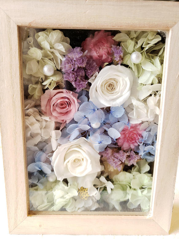 【再販】晴れやかブルー　プリザーブドフラワー　ドライフラワーバラ　紫陽花　ブルー　BOX記念日　母の日　誕生日 3枚目の画像