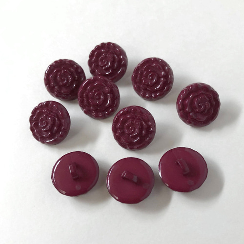 SALE】 レトロ フラワー ローズ ボタン ワイン お花 15mm 10個
