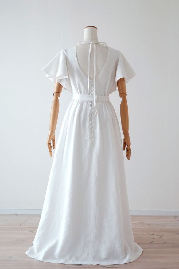 リネンのフリル袖ウェディングドレス 3枚目の画像