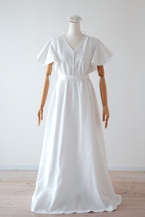 リネンのフリル袖ウェディングドレス 2枚目の画像