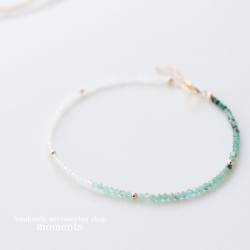 14kgf 天然石エメラルドとレインボームーンストーンのシンプルかわいい