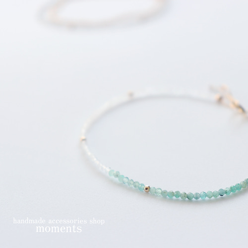 14kgf 天然石エメラルドとレインボームーンストーンのシンプルかわいい