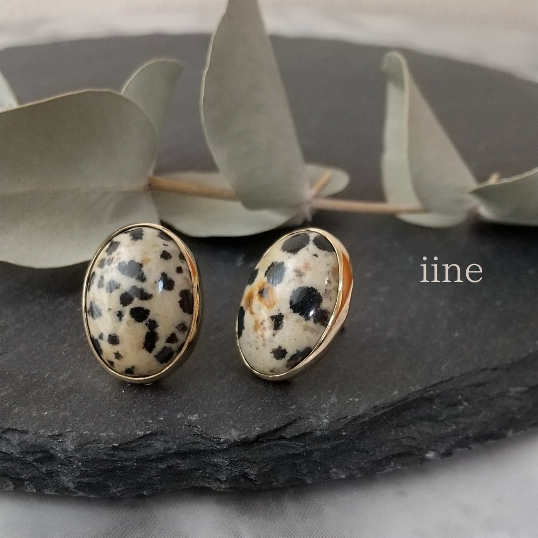 ダルメシアンジャスパーのオーバル型*選べるピアスorイヤリング