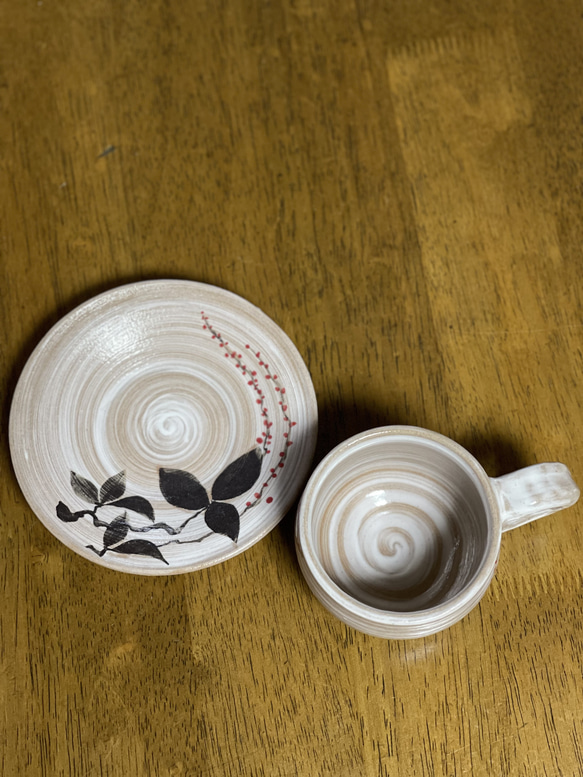 癒しの陶器　水引き手描き絵付コーヒーカップ☕️＆ソーサーB  母の日　ティーカップ 12枚目の画像
