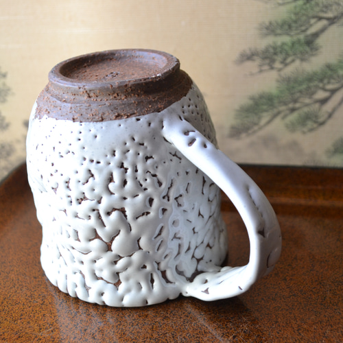 室生焼白萩カップ 陶器 陶芸 手作り コーヒーカップ やきもの 大