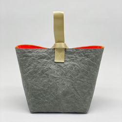 【特殊輕質材質】單手柄包（橄欖灰x霓虹橙，手柄顏色：金色） 第5張的照片