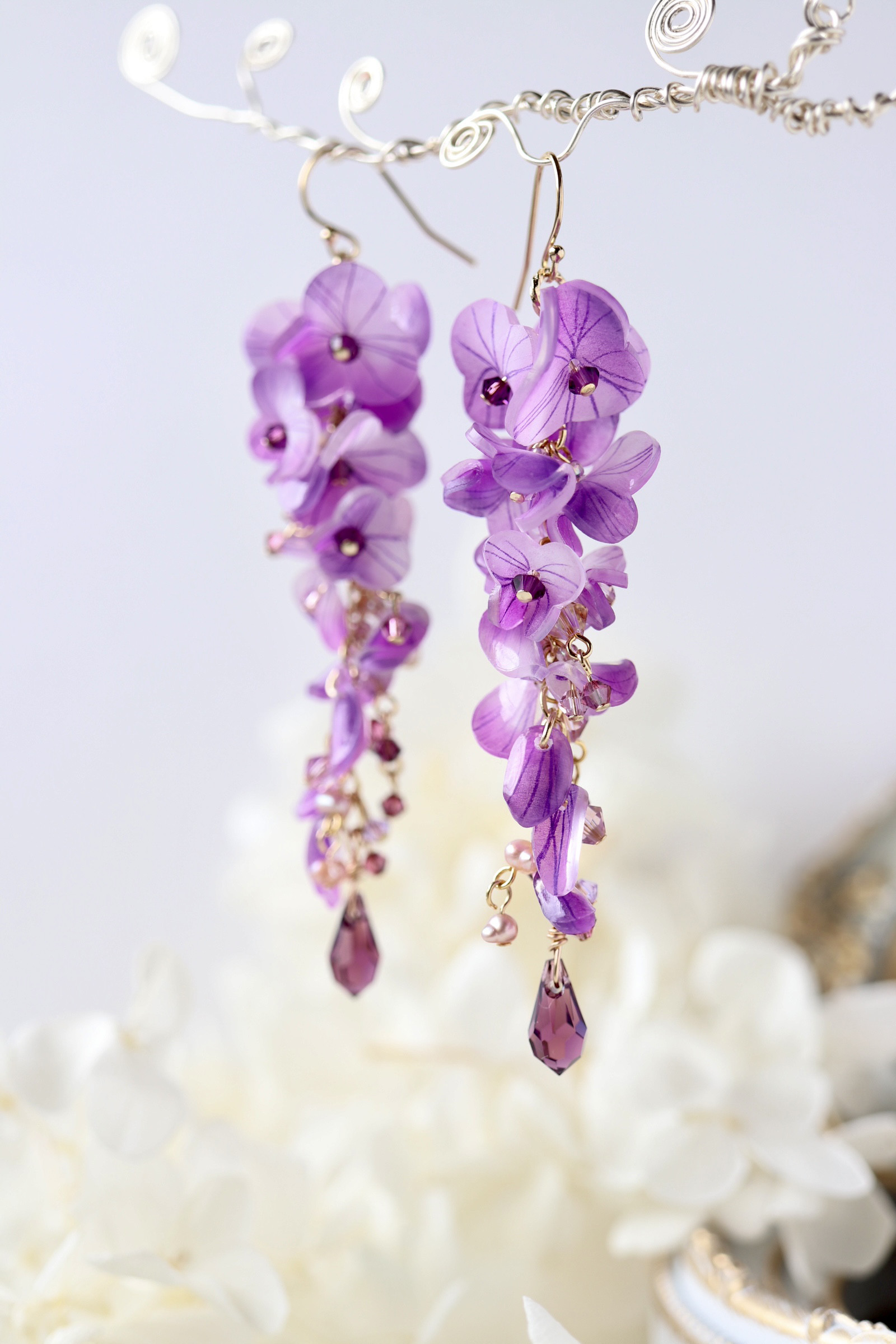 藤の花のピアス／イヤリング （紫、パープル） ピアス（フック