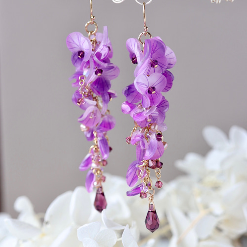 藤の花のピアス／イヤリング （紫、パープル） ピアス（フック