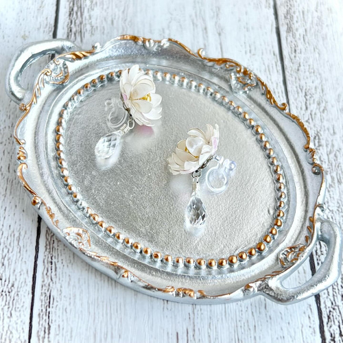 花かんざしとクリスタルドロップのピアス/イヤリング ピアス