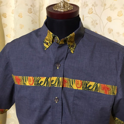 ネイビーボタンダウン かりゆしウェア メンズ3L（沖縄、琉球