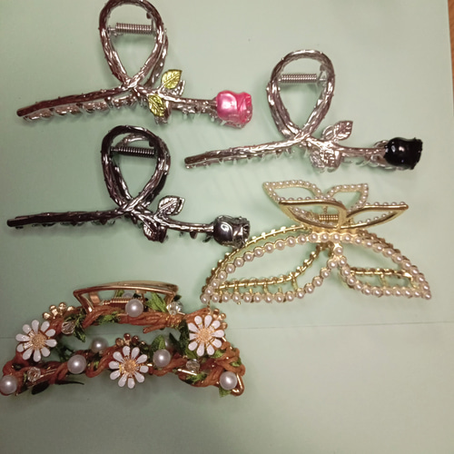 バンスクリップヘアクリップシルバーゴールド蝶々ちょうパールお花薔薇