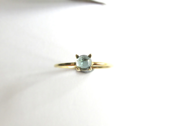 [十月生日石] 4.2mm 美麗的靛藍碧璽凸圓形戒指 第15張的照片