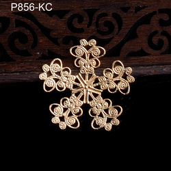 P856-P858 透かし パーツ 花 ヘアアクセサリー ゴールド オープンワーク雪の結晶 メタルパーツ5枚 1枚目の画像